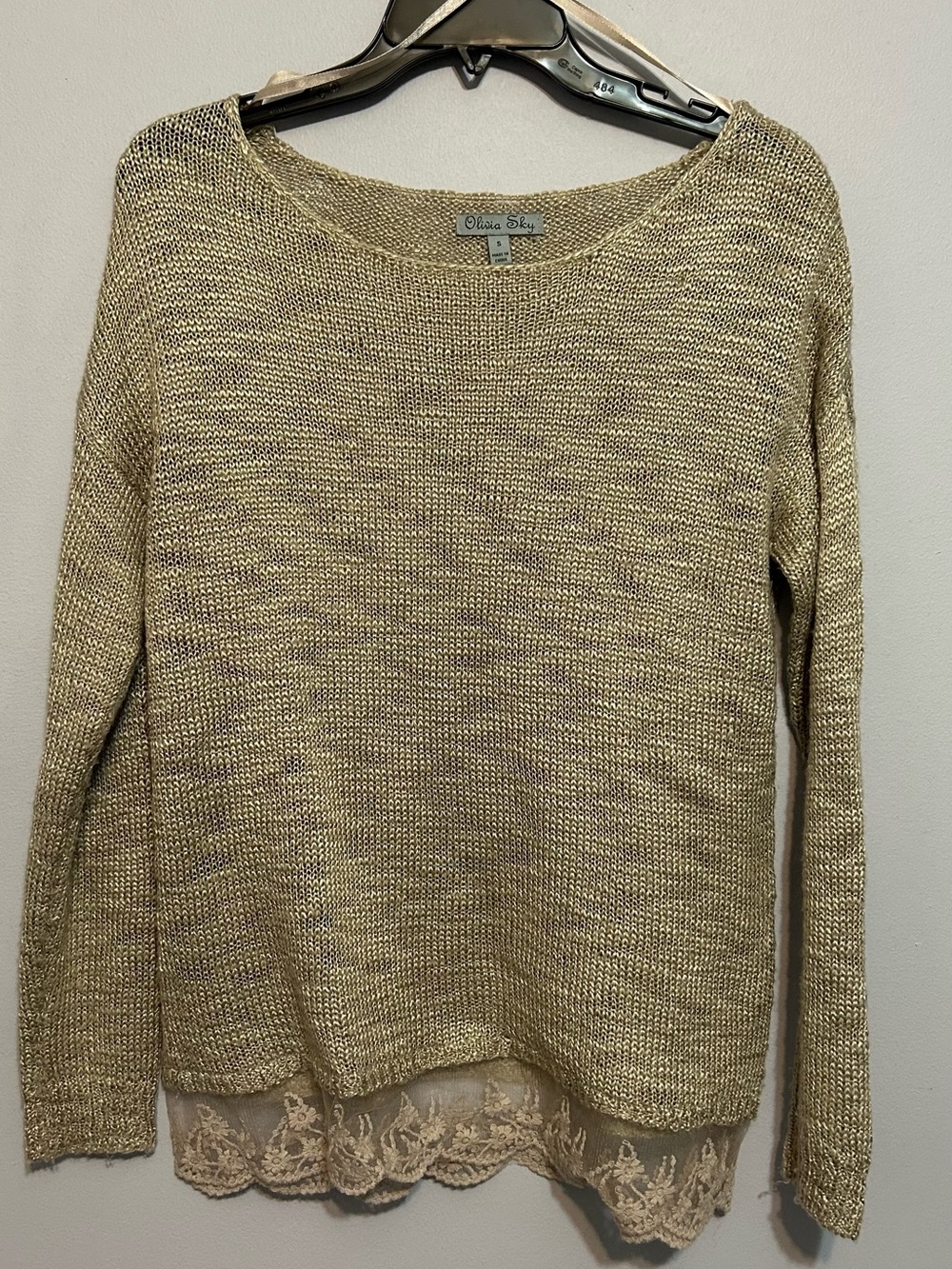 Olivia Sky Knit Sweater with Lace Hem